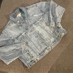 Maurices Goldie Blues Denim Jean Crop Jacket Pockets size XL New Distressed Fall